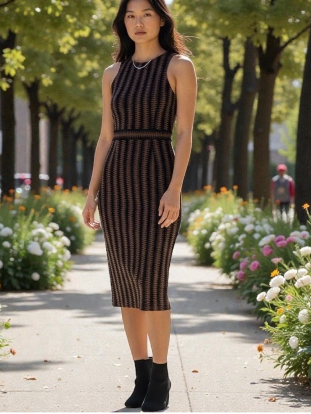 Anthropologie Maeve Meridian Brown & Black Sleeveless Midi Dress - Size S
